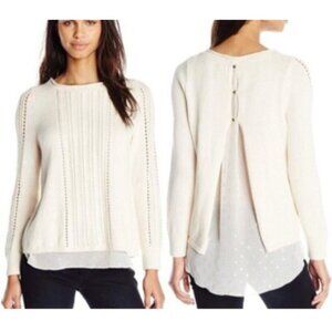 LUCKY Brand Sweater Top M Medium Cream Gold Neat Back Details